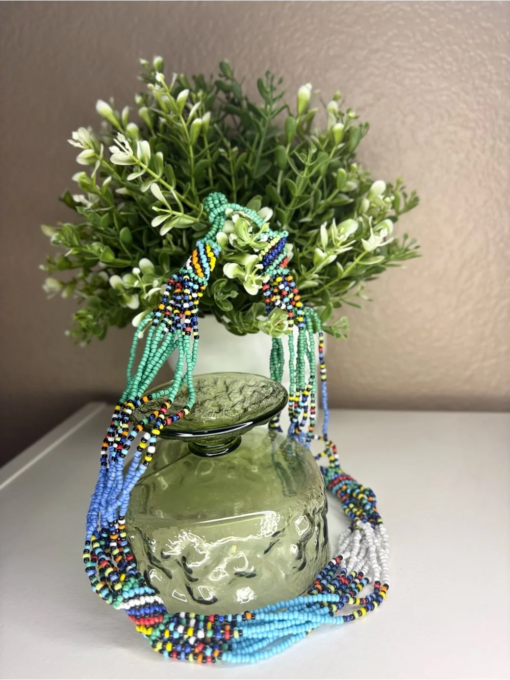 Colorful Multi-Strand Seed Bead Statement Necklace Boho Layered Festival